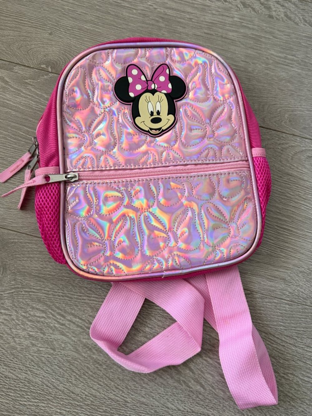 Disney Minnie Mouse Pink Holographic Quilted Bow Mini Backpack